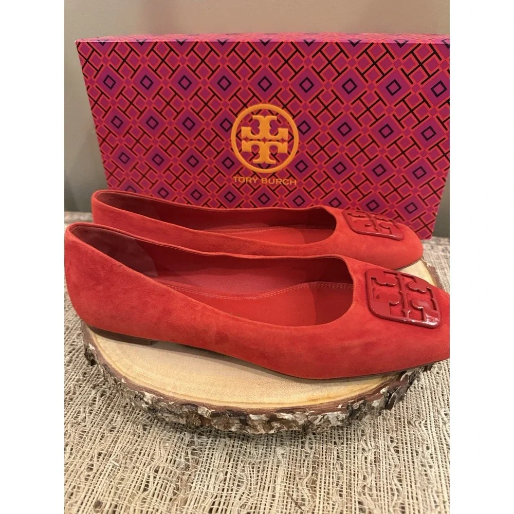 Tory Burch GEORGIA Red BALLET FLAT Shoes Size 8.5 Silk Suede 248$